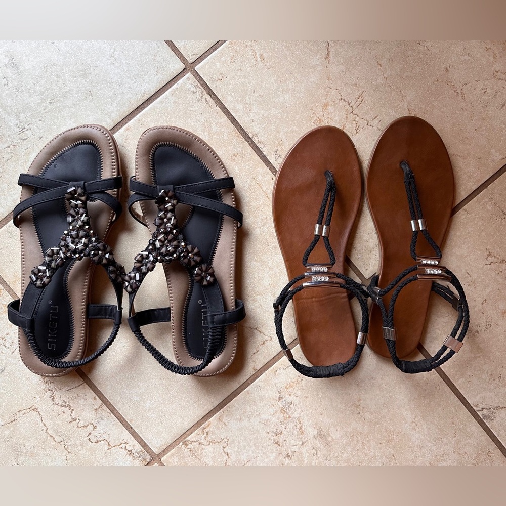 Women's Black and Brown Sandals